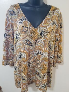 Michael Michael Kors Paisley Boho Blouse Statement Sleeve Resort Top L